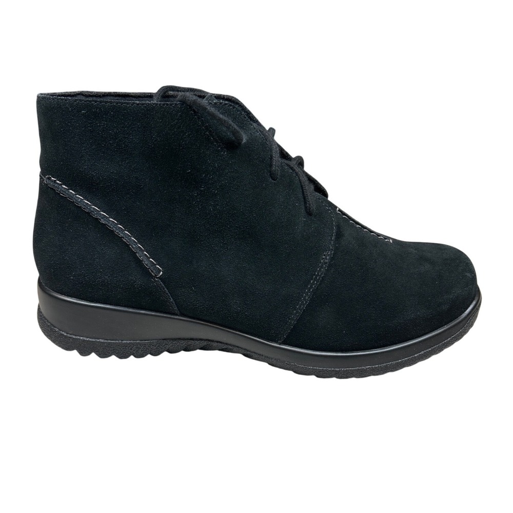 Drew Krista Black Suede Lace Up Booties Womens 10.5 WW Wide Width Ankle Boots